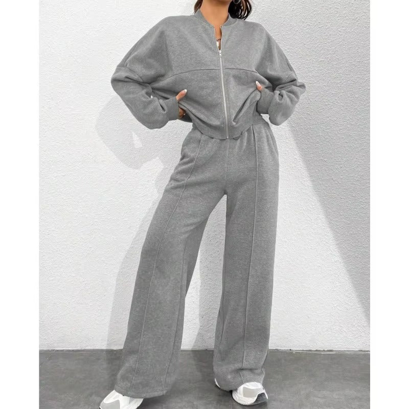 Bomber Jacket & Pants for Women - 2 Piece Set Long Sleeve, Zipper Coat, Sportswear