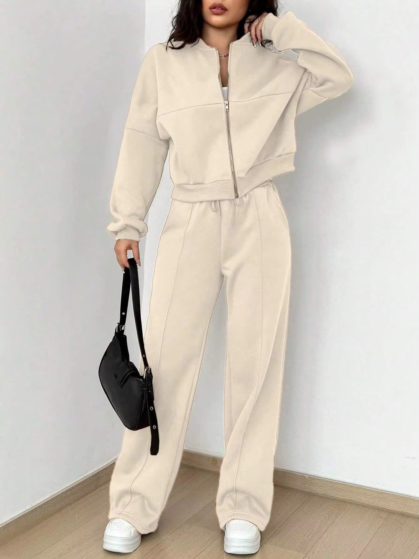 Bomber Jacket & Pants for Women - 2 Piece Set Long Sleeve, Zipper Coat, Sportswear