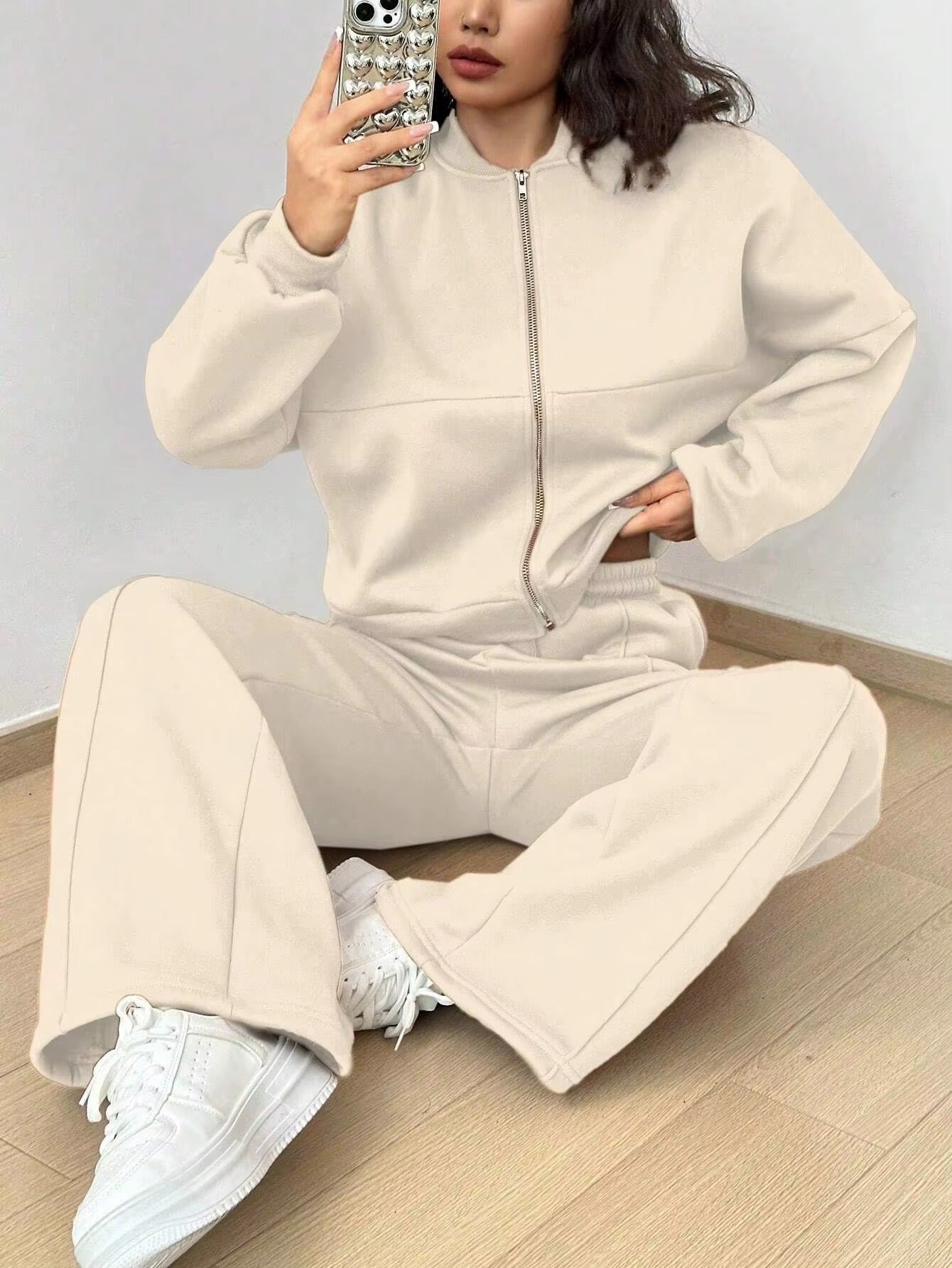 Bomber Jacket & Pants for Women - 2 Piece Set Long Sleeve, Zipper Coat, Sportswear