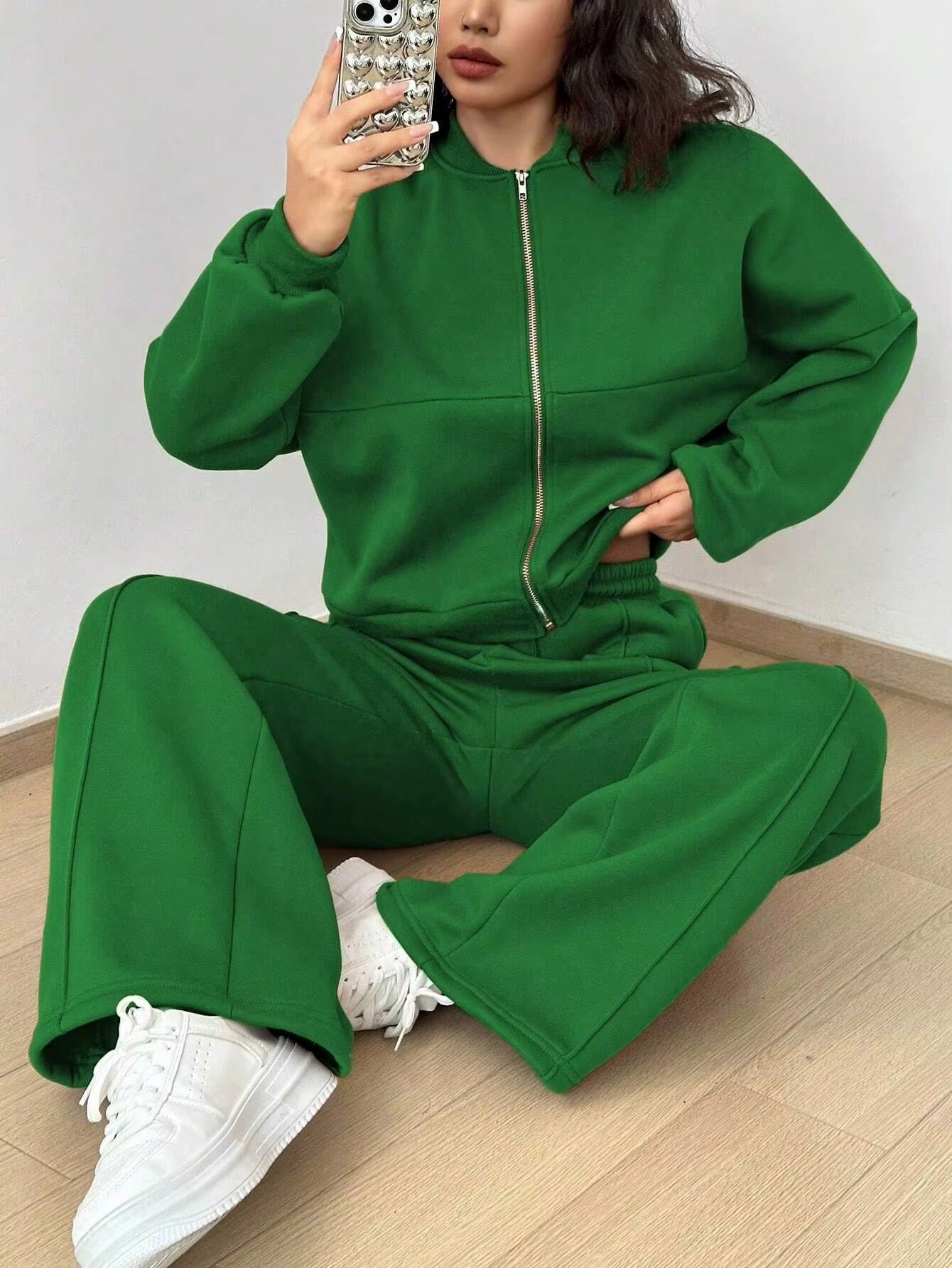 Bomber Jacket & Pants for Women - 2 Piece Set Long Sleeve, Zipper Coat, Sportswear