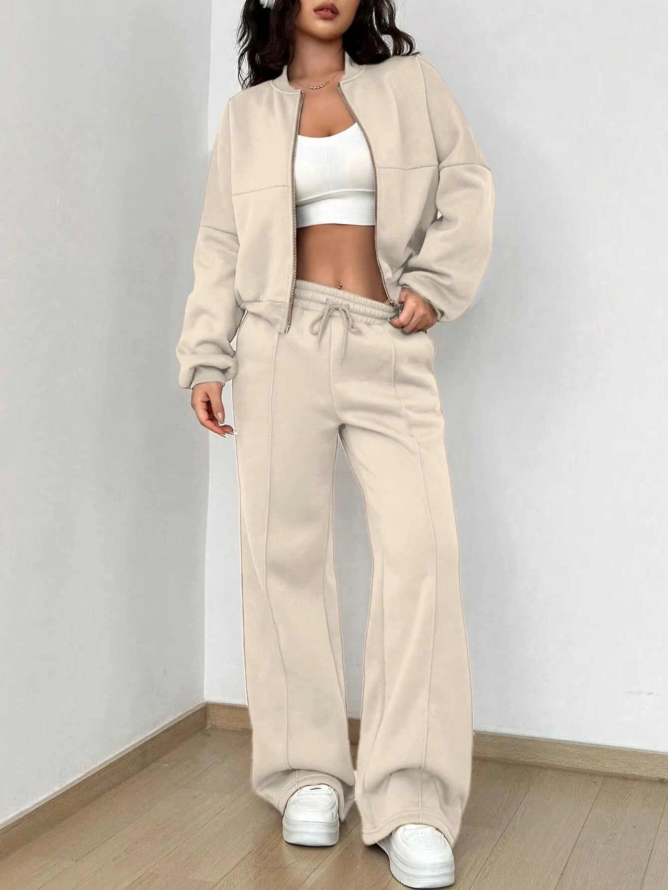 Bomber Jacket & Pants for Women - 2 Piece Set Long Sleeve, Zipper Coat, Sportswear