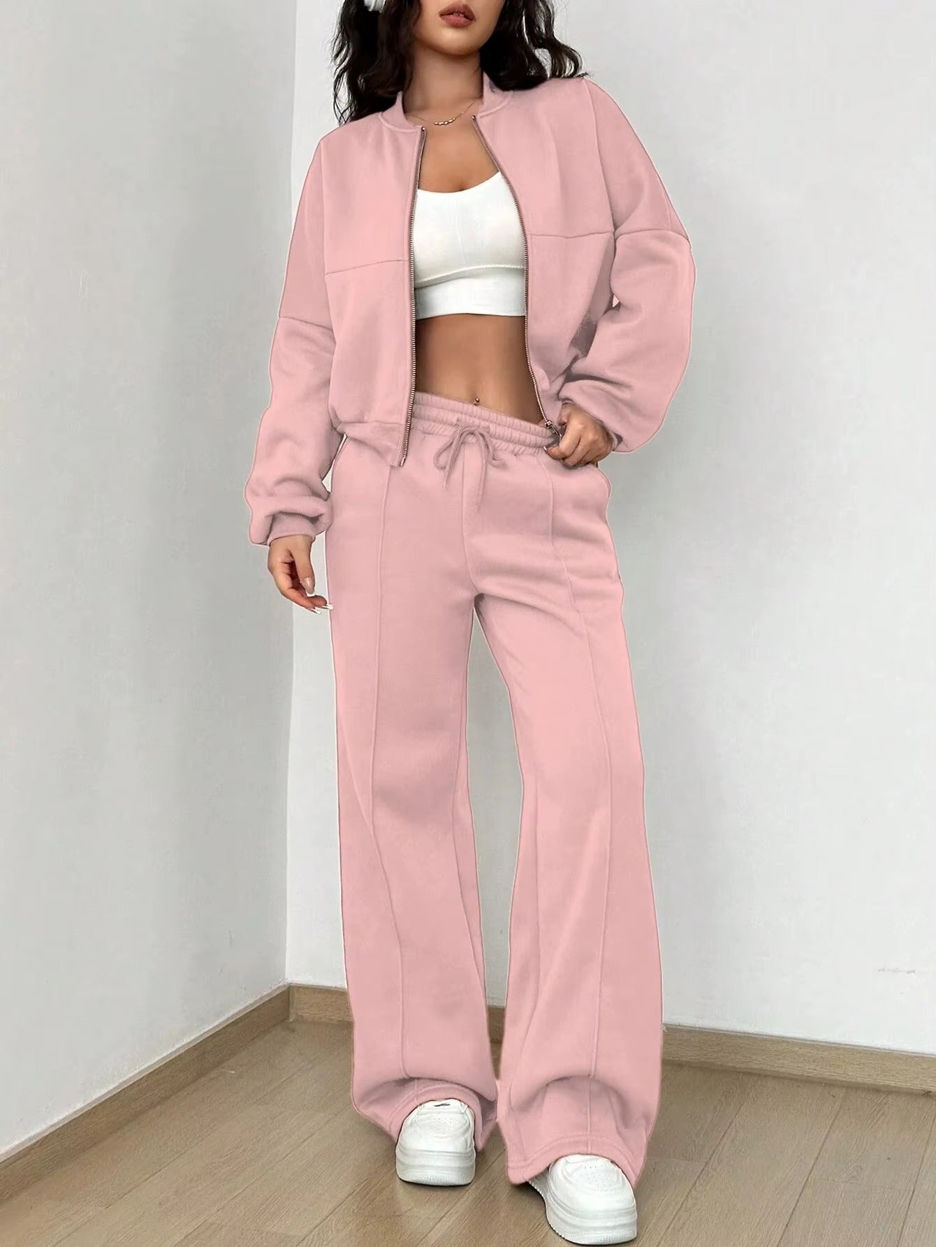 Bomber Jacket & Pants for Women - 2 Piece Set Long Sleeve, Zipper Coat, Sportswear