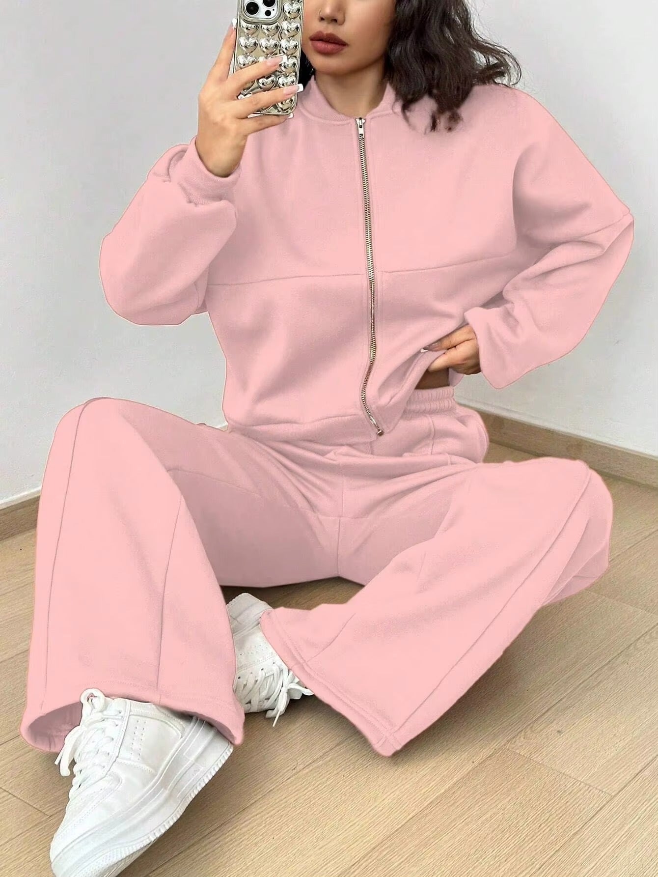 Bomber Jacket & Pants for Women - 2 Piece Set Long Sleeve, Zipper Coat, Sportswear