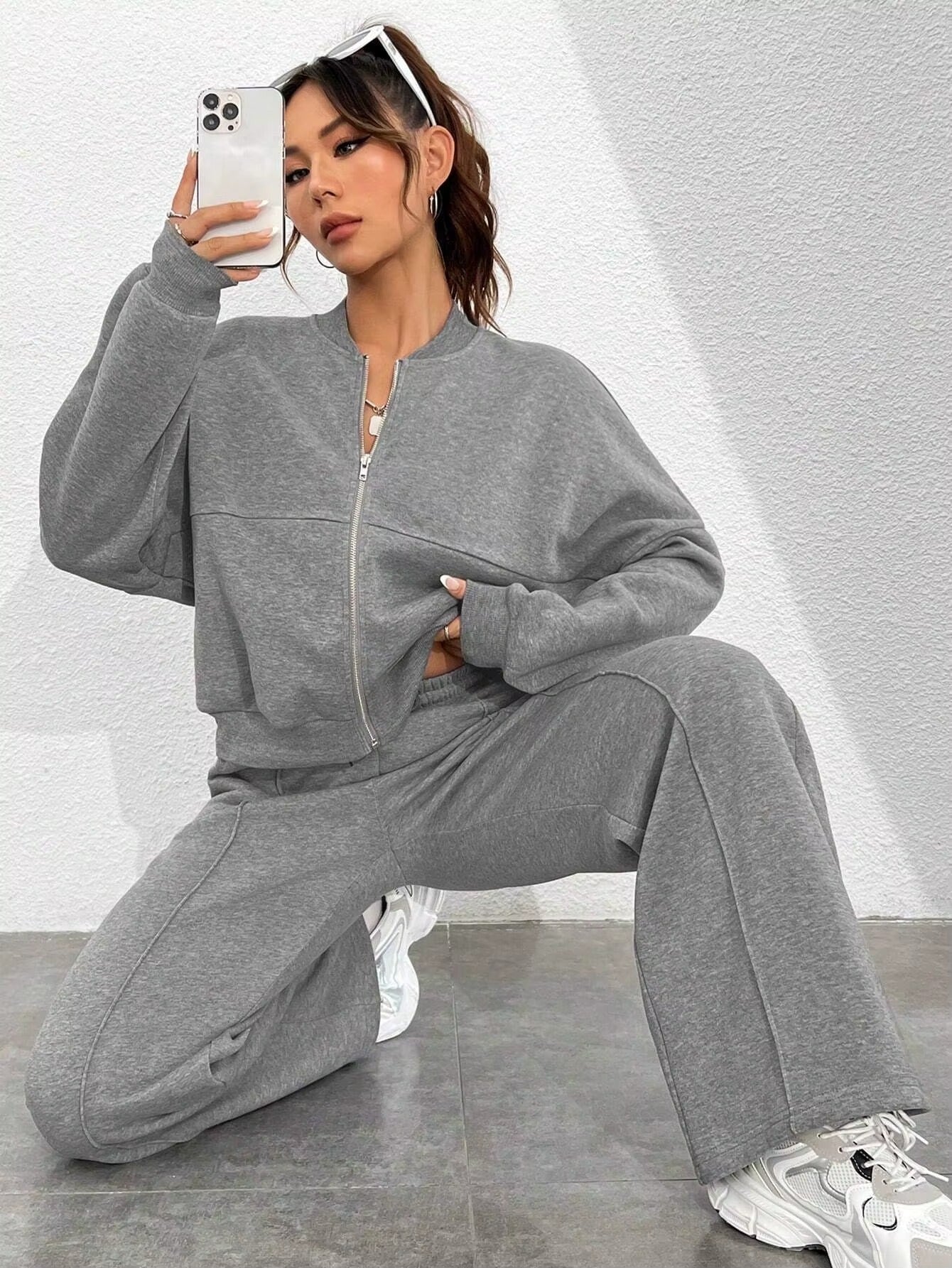 Bomber Jacket & Pants for Women - 2 Piece Set Long Sleeve, Zipper Coat, Sportswear