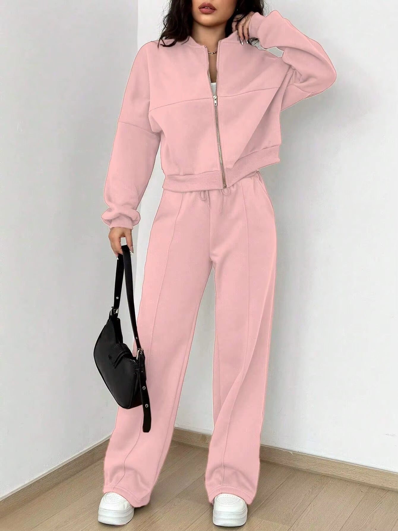 Bomber Jacket & Pants for Women - 2 Piece Set Long Sleeve, Zipper Coat, Sportswear