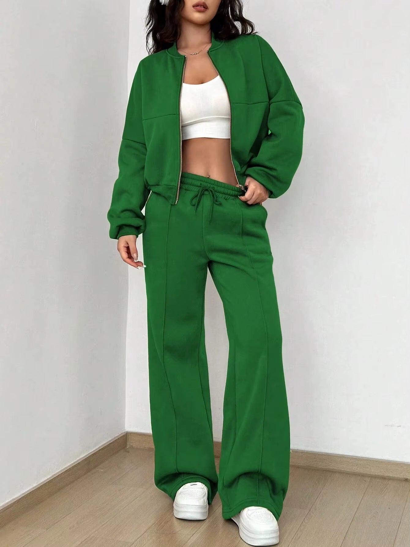 Bomber Jacket & Pants for Women - 2 Piece Set Long Sleeve, Zipper Coat, Sportswear