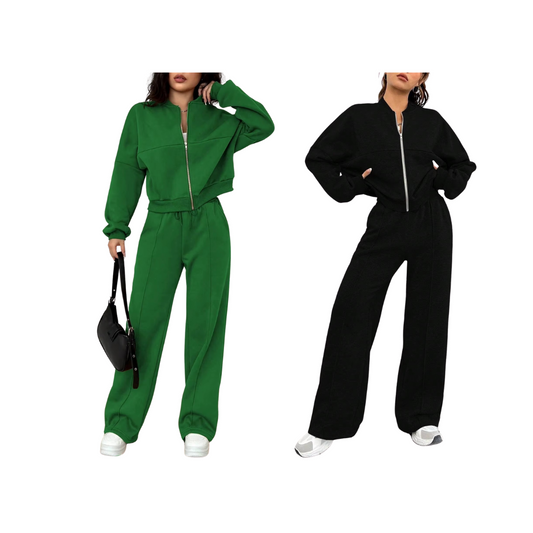 Bomber Jacket & Pants for Women - 2 Piece Set Long Sleeve, Zipper Coat, Sportswear