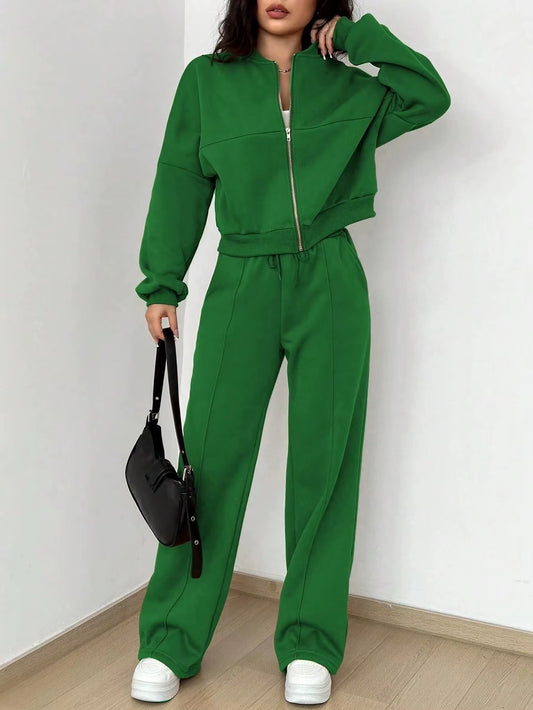 Bomber Jacket & Pants for Women - 2 Piece Set Long Sleeve, Zipper Coat, Sportswear
