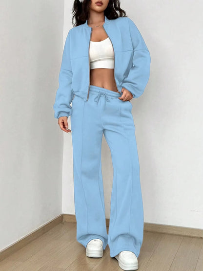 Bomber Jacket & Pants for Women - 2 Piece Set Long Sleeve, Zipper Coat, Sportswear